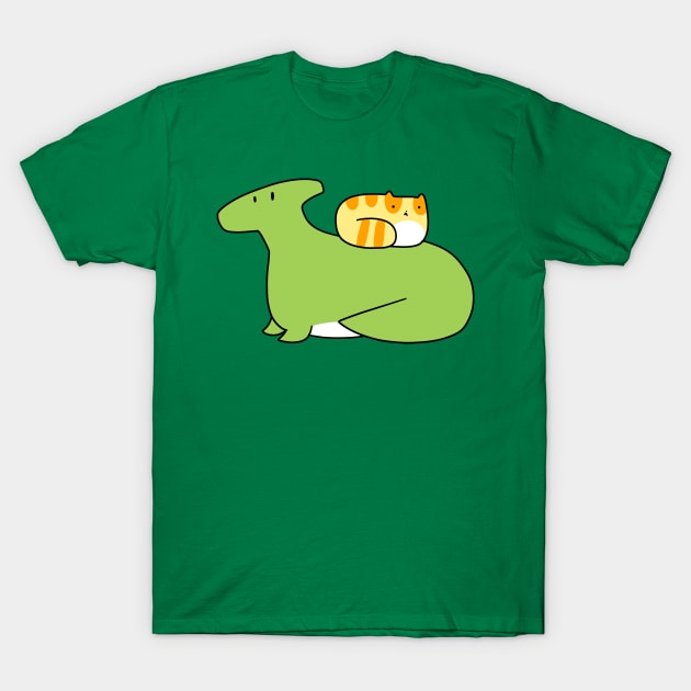 Hadrosaurid and Orange Tabby Cat T-Shirt by saradaboru